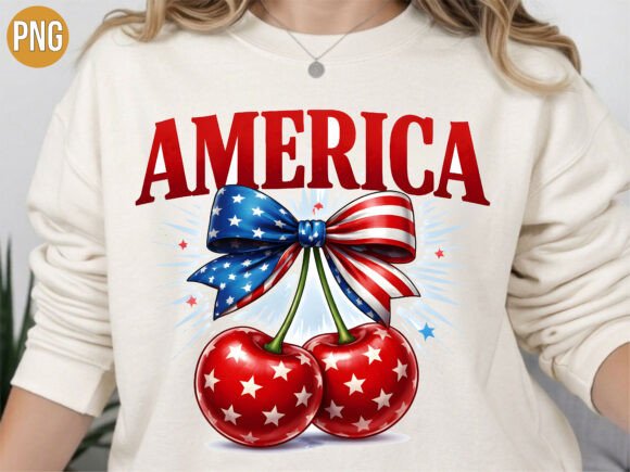 America Red Cherries Bow Graphic PNG: Vibrant Design for Creative Projects