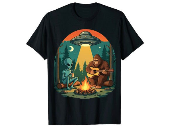 Bigfoot Alien Campfire Graphic T-shirt: A Designer's Field Guide