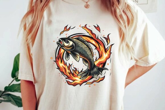Flaming Fish Jumping Through Fire Ring Clipart