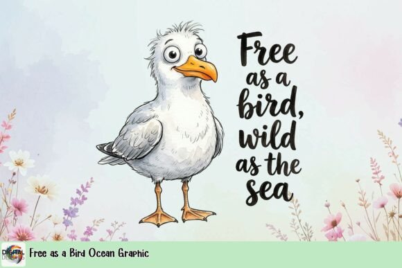 Free As a Bird Ocean Graphic: Coastal Charm for Modern Design
