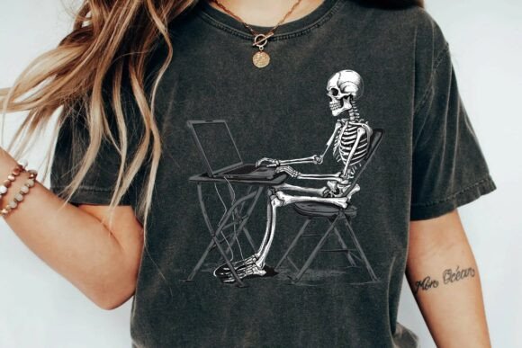 Humor Meets Tech: The Skeleton Laptop Meme Graphic