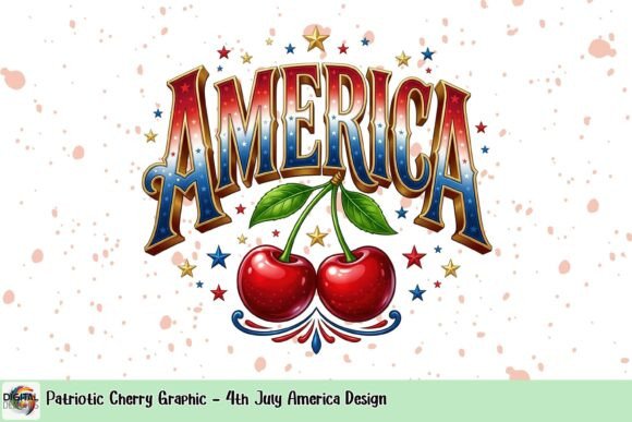 Patriotic Cherry Graphic: A Star-Spangled Design Asset