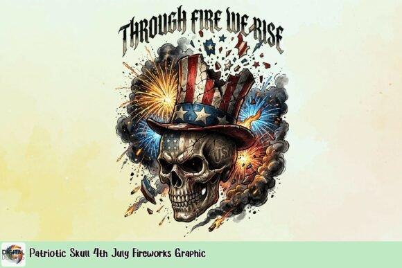 Patriotic Skull 4th July Fireworks Graphic: Bold Edgy Design